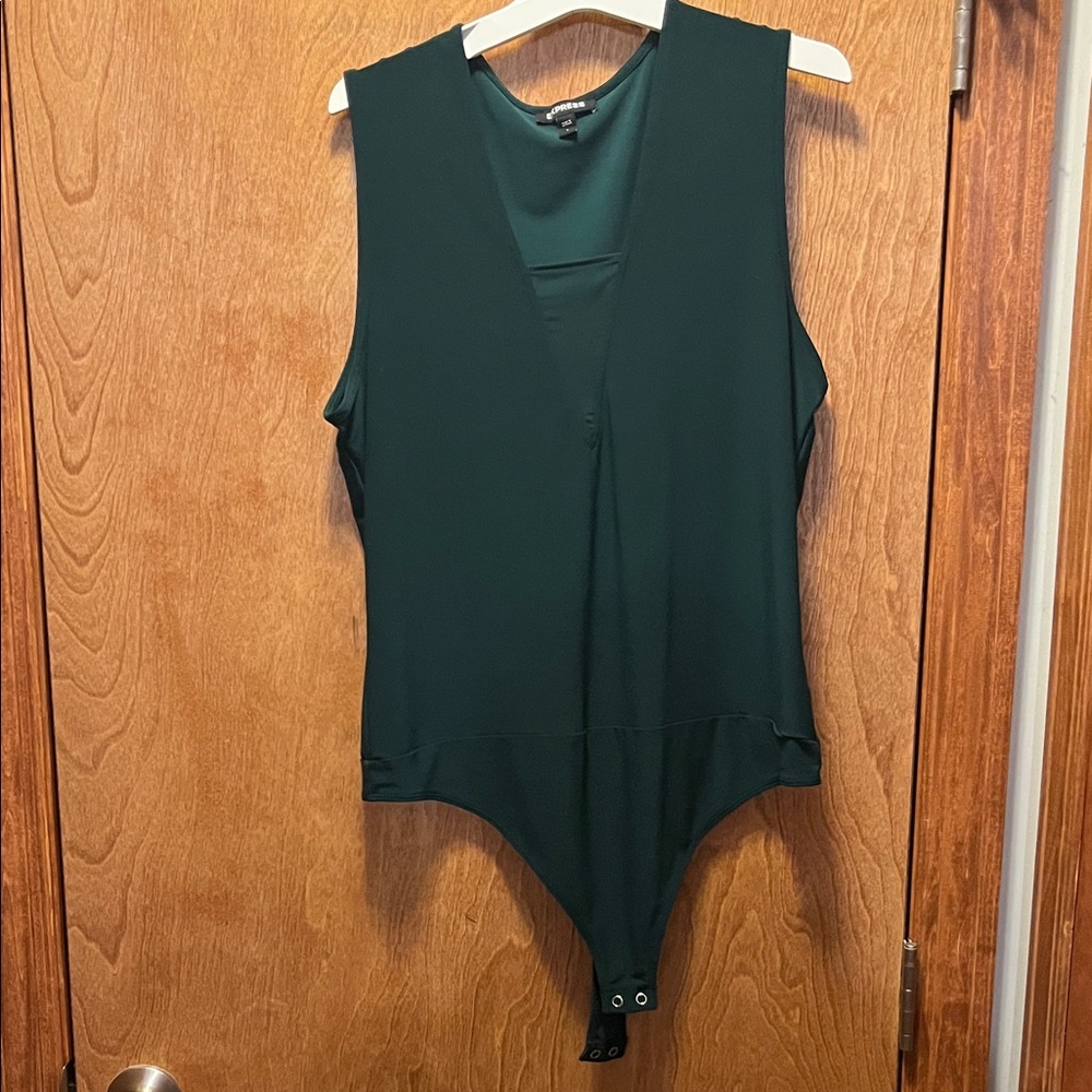 Express Deep Green V-Neck Bodysuit